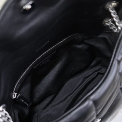 YSL 25S LOULOU PUFFER MM 29 IN BLACK CALFSKIN SILVER HARDWARE