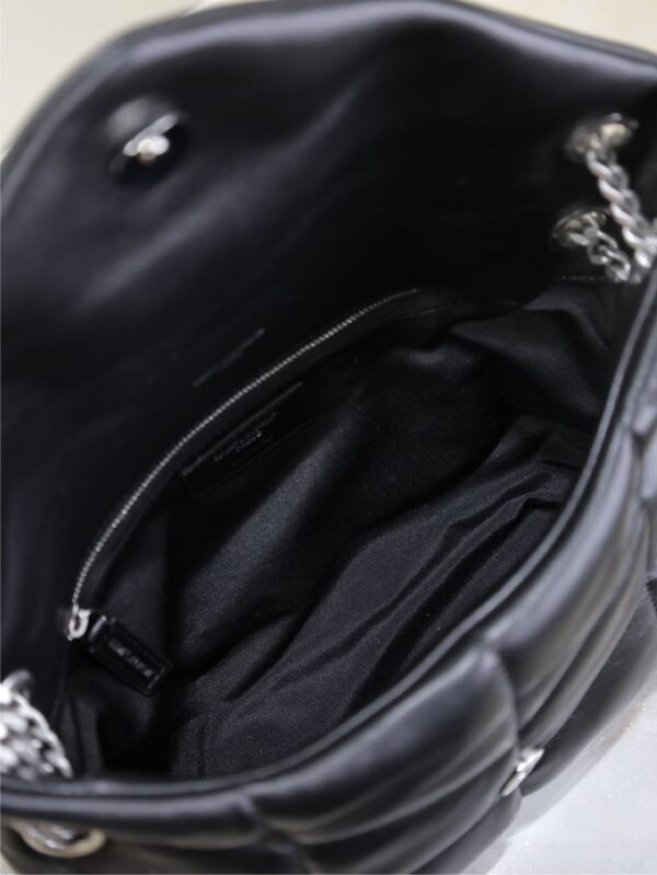 YSL 25S LOULOU PUFFER MM 29 IN BLACK CALFSKIN SILVER HARDWARE