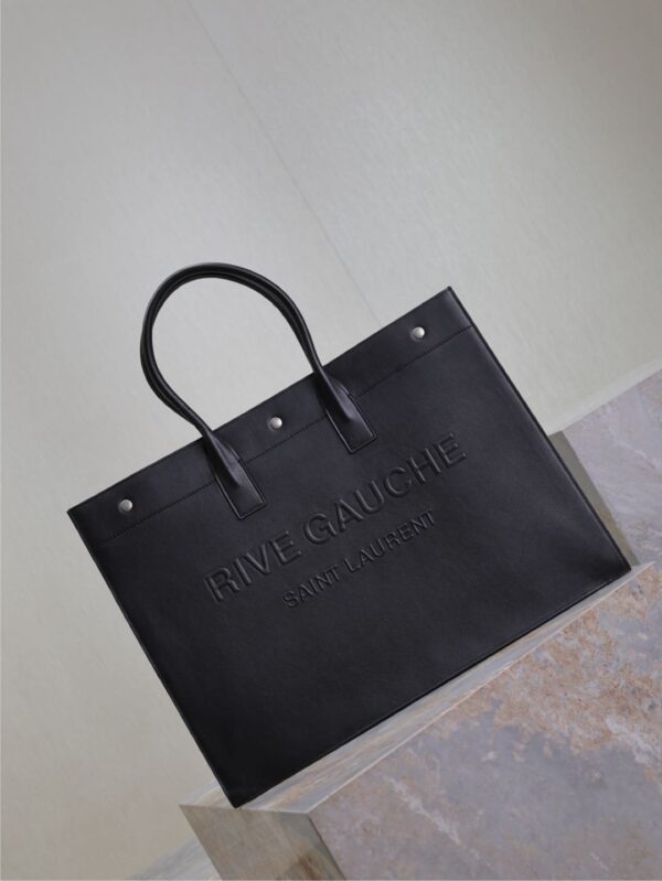 YSL 25S RIVE GAUCHE LARGE TOTE BAG 48 IN BLACK CALFSKIN