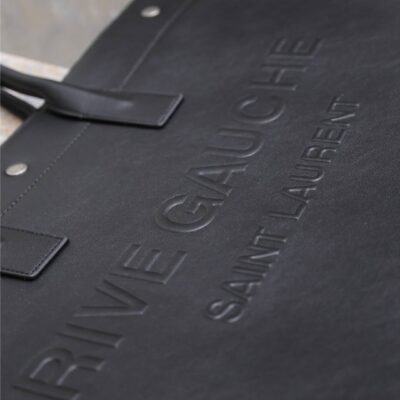 YSL 25S RIVE GAUCHE LARGE TOTE BAG 48 IN BLACK CALFSKIN