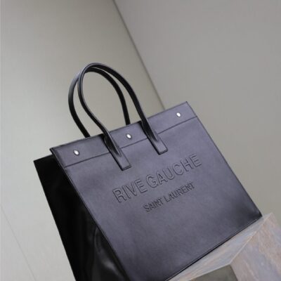 YSL 25S RIVE GAUCHE LARGE TOTE BAG 48 IN BLACK CALFSKIN