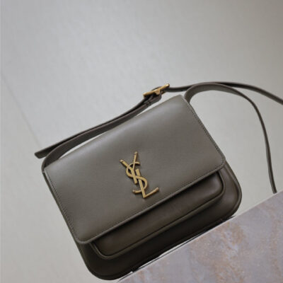 YSL 25S NIKI BABY 22 IN DARK OLIVE BROWN CALFSKIN GOLD HARDWARE