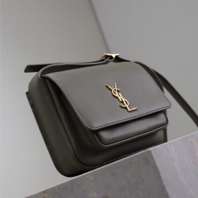YSL 25S NIKI BABY 22 IN DARK OLIVE BROWN CALFSKIN GOLD HARDWARE