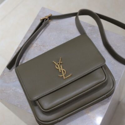 YSL 25S NIKI BABY 22 IN DARK OLIVE BROWN CALFSKIN GOLD HARDWARE