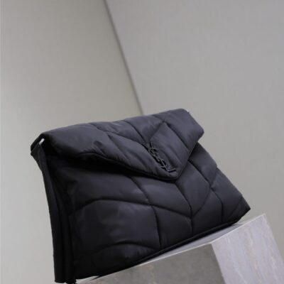 YSL 25S LOULOU PUFFER BAG 34 IN BLACK NYLON BLACK HARDWARE