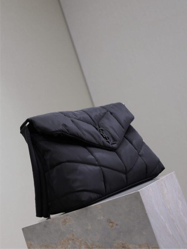 YSL 25S LOULOU PUFFER BAG 34 IN BLACK NYLON BLACK HARDWARE