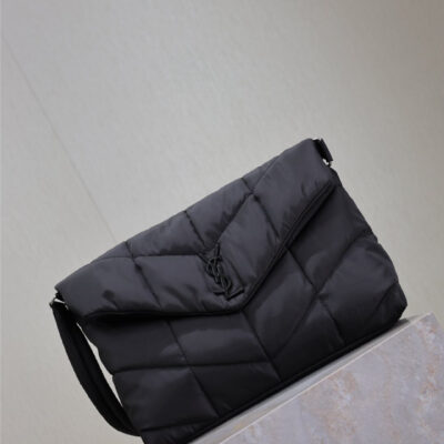 YSL 25S LOULOU PUFFER BAG 34 IN BLACK NYLON BLACK HARDWARE