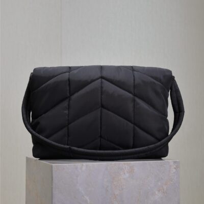 YSL 25S LOULOU PUFFER BAG 34 IN BLACK NYLON BLACK HARDWARE
