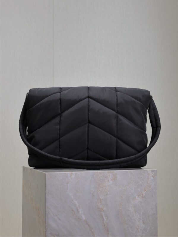 YSL 25S LOULOU PUFFER BAG 34 IN BLACK NYLON BLACK HARDWARE