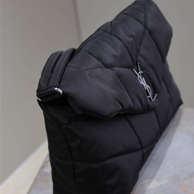 YSL 25S LOULOU PUFFER BAG 34 IN BLACK NYLON BLACK HARDWARE