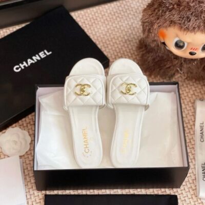 Chanel Quilted CC Turnlock Flat Mules in Lambskin