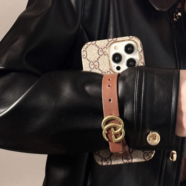 lv07-013 GG iPhone Case With Holder Brown
